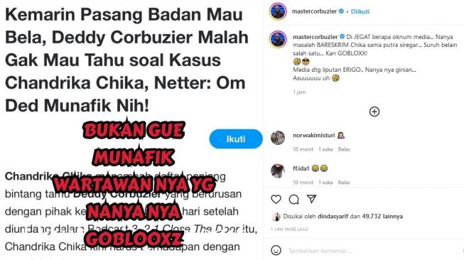 Unggahan Deddy Corbuzier soal Chandrika Chika. [Instagram]