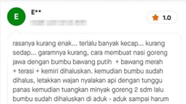 Kocak! Pembeli Kasih Bintang 1 Gegara Makanannya Tak Enak, Sampai Totalitas Tulis Resep di Review