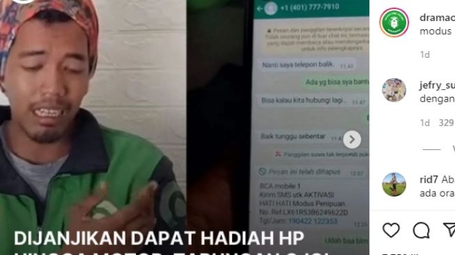 viral driver ojol di Semarang kena tipu. [dramaojol.id/ Instagram]
