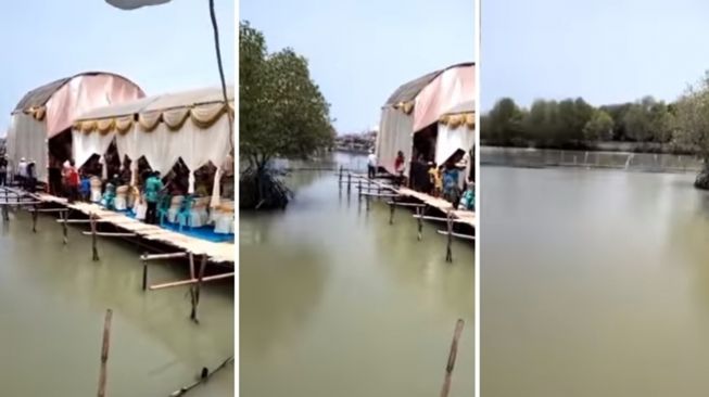 Viral kondangan di atas sungai, warganet ikut ketar-ketir. (Instagram/@videopernikahan.id)