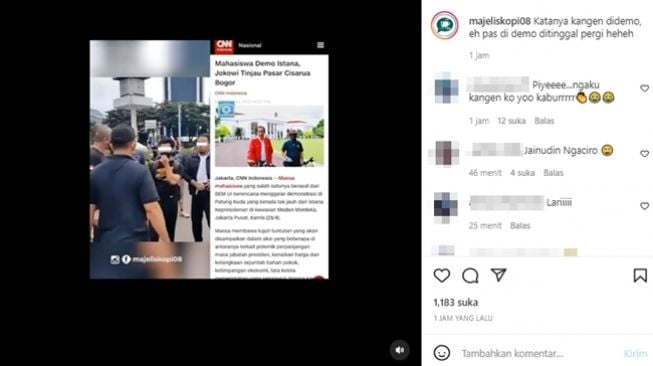 Peserta aksi 21 April terekam diamankan aparat usai teriakkan hal ini saat mahasiswa menuntut bertemu Presiden Joko Widodo. (Instagram/@majeliskopi08)