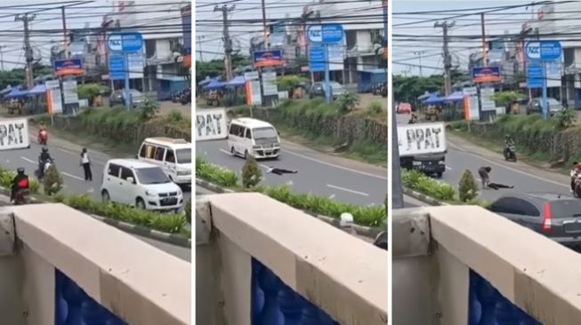 Viral! Ibu-ibu Nekat Tiduran di Tengah Jalan Ramai Diduga Akibat Stres, Sikap Pengendara Lain Jadi Sorotan