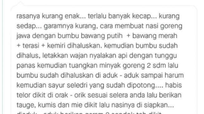 Nasi Goreng Pesanannya Kurang Enak, Pelanggan Ini Kasih Komplain Sekaligus Bagi Resep yang Enak ke Pemilik Warung