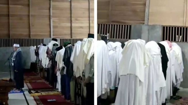 Viral Salat Berjamaah Wajahnya Ditutup Kain, Publik: Itu Suluk di Pesantren