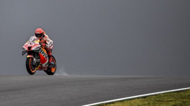 Pebalap tim Repsol Honda Marc Marquez menjalani latihan Grand Prix Portugal, Sirkuit Algarve, Portimao. (22/4/2022) (ANTARA/REUTERS/PATRICIA DE MELO MOREIRA)