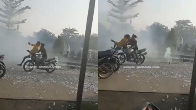 Main Petasan di Tengah Jalan, Seorang Pemuda Berakhir Ketabrak Motor (instagram/@borobudur_media)