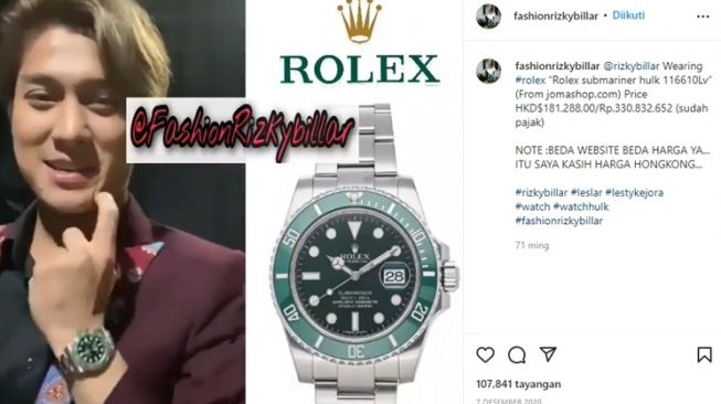 Koleksi jam tangan mewah Rizky Billar (Instagram/@fashionrizkybillar)