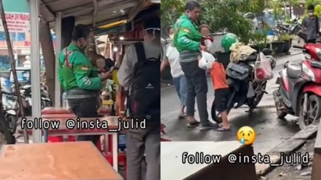 Momong Dua Anak Sambil Kerja Ambil Orderan, Driver Ojol Ini Bikin Publik Terharu (instagram/insta_julid)