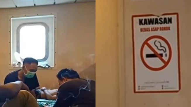 Viral Pria Tetap Santai Merokok di Dalam Kapal Meski Dilarang (instagram/@makassar_iinfo)