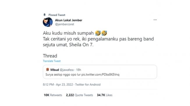 Warganet bandingkan permintaan sederhana Sheila On 7 dan Tri Suaka. (Twitter/@jembercoret)