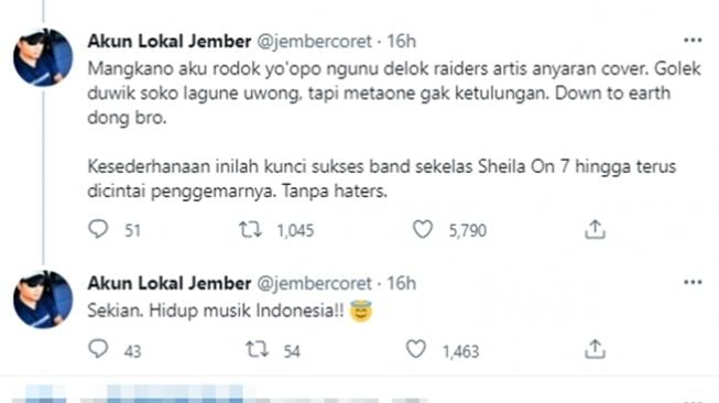 Warganet bandingkan permintaan sederhana Sheila On 7 dan Tri Suaka. (Twitter/@jembercoret)