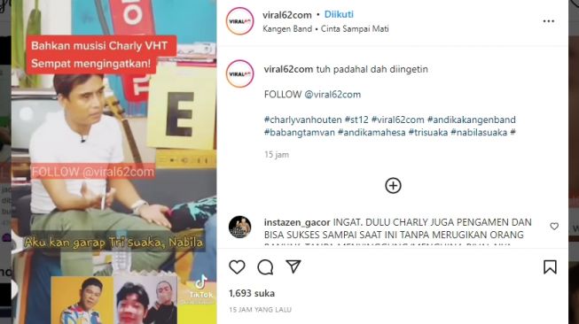 Parodikan Andika Kangen Band, Ini Peringatan Charly Van Houten untuk Tri Suaka dan Zinidin Zidan