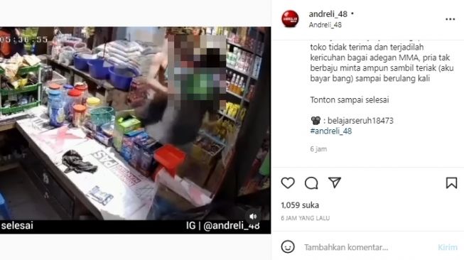 Pria sok jagoan hajar pemilik toko karena tak punya cukup uang untuk membayar belanjaan. (Instagram/@andreli_48)