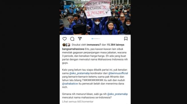 Sosok Ketum Partai Mahasiswa Indonesia jadi sorotan. (bidik layar Instagram)