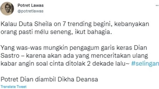 Unggahan soal Duta Sheila on 7 dan Dian Sastro [Twitter/@potretlawas]