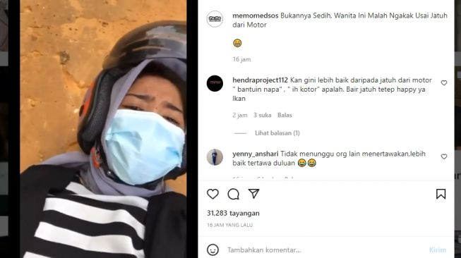 Jatuh dan Tertimpa Motor Trail, Wanita Ini Justru Tertawa Ngakak, Warganet: Pertahankan Wanita Ini