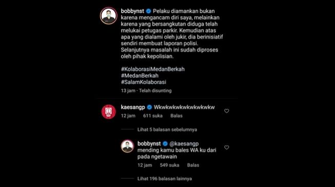 Bobby Nasution beri klarifikasi soal kasus pria ancam patahkan lehernya akibat tolak bayar e-parking, reaksi Kaesang Pangarep jadi sorotan publik. (Instagram)