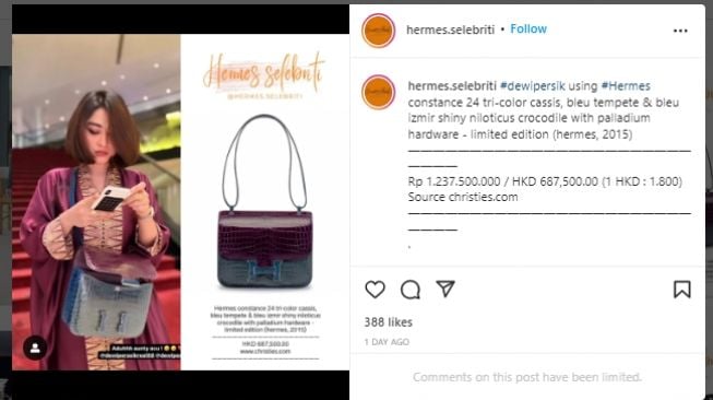 Tas Hermes Dewi Perssik (Instagram/@hermes.selebriti)