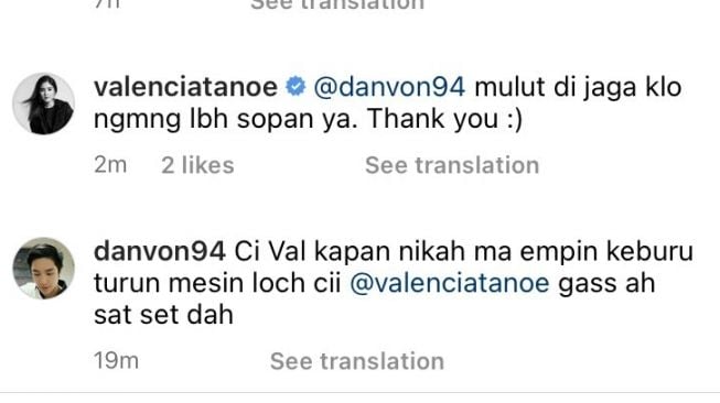 Cuitan Valencia Tanoesoedibjo yang membalas warganet. [Twitter]