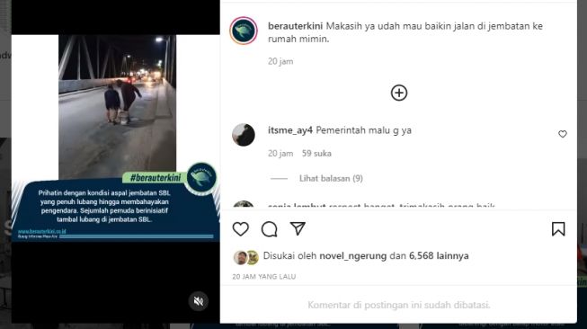 Telak! Pemuda Berau Inisiatif Tambal Lubang Jalan di Jembatan Sbl, Warganet: Ini Baru Pemuda Idaman Bangsa