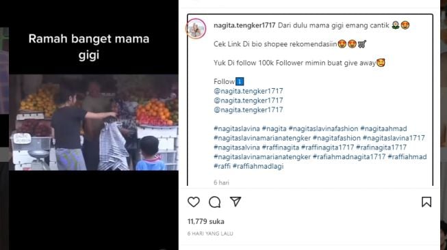 Tangkapan layar video. [Instagram/@nagita.tengker1717]