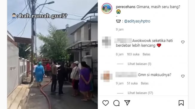 Pemuda malah seru-seruan lihat ada kebakaran, ternyata rumahnya sendiri yang terbakar. (Instagram/@perecehans)