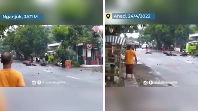 Niat bagi-bagi takjil, 2 kelompok perguruan silat di Nganjuk, Jawa Timur malah tawuran hingga saling melempar batu. (Instagram/@majeliskopi08)