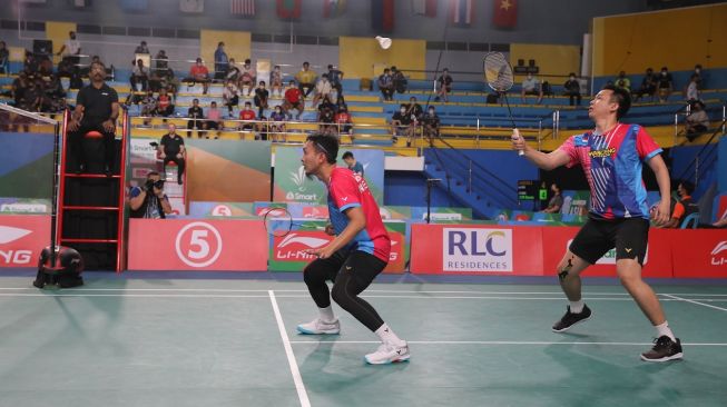 Pasangan ganda putra Indonesia, Hendra Setiawan/Mohammad Ahsan harus tersingkir di babak kedua (16 besar) Badminton Asia Championships (BAC) atau Kejuaraan Asia 2022 di Muntinlupa Sports Complex, Manila, Filipina, Kamis (28/4/2022). [PBSI]