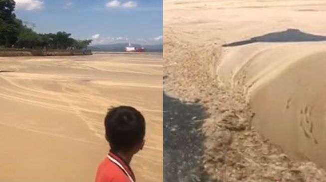 Viral Video Limbah Misterius Mirip Pasir Penuhi Pantai Lawata Bima