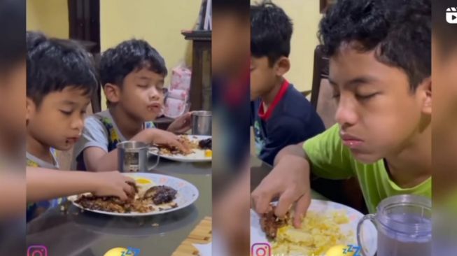 Viral Aksi Bocil Makan Sahur sambil Mengantuk, Warganet: Pernah Merasakan