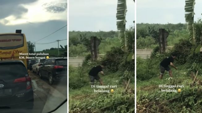 Pemudik lakukan hal tak terduga saat terjebak kemacetan panjang sampai puluhan KM. (Instagram/@statusfakta)