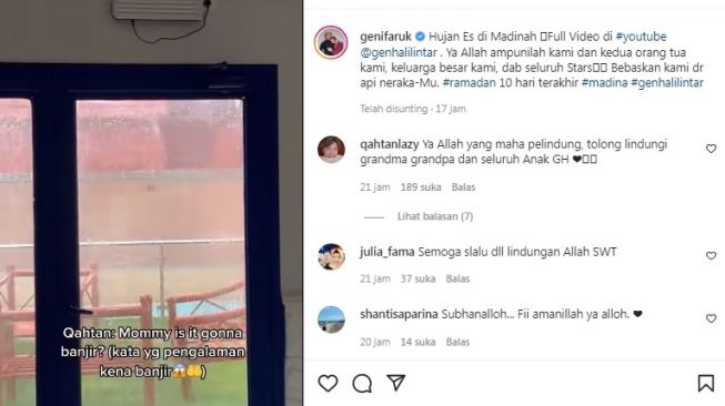 Unggahan ibu Atta Halilintar [Instagram/@genifaruk]