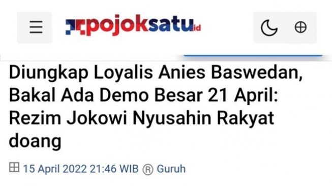 Tangkapan layar artikel pojoksatu.id yang menjadi referensi pembuatan video yang ternyata jauh berbeda dari thumbnail dan judulnya. (Turnbackhoax.id)