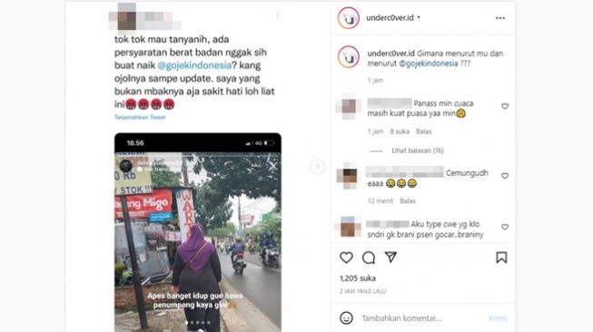 Driver ojol diduga lakukan body shaming usai mengantarkan seorang pelanggannya. (Instagram)