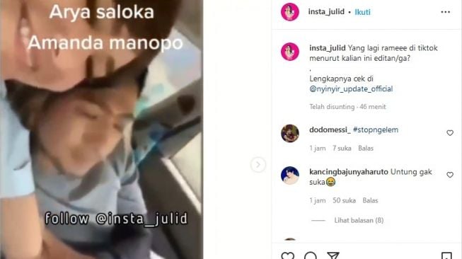 Viral video mesra Amanda Manopo dan Arya Saloka. [Instagram]