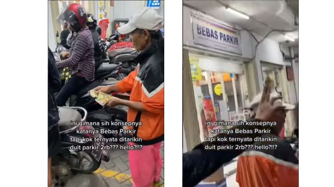 Juru parkir ini nekat tariki uang dari para pemotor di minimarket, padahal ada tulisan bebas parkir (Instagram)