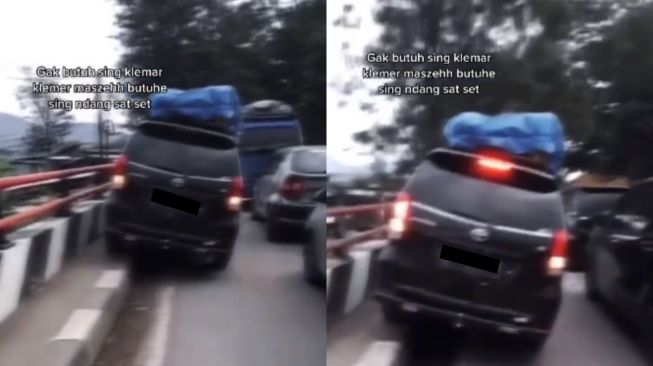 Maksa Banget! Macet Panjang saat Mudik, Pengendara Mobil ini Nekat Naik Jalan Trotoar sampai Oleng