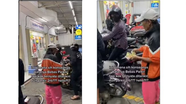 Juru parkir ini nekat tariki uang dari para pemotor di minimarket, padahal ada tulisan bebas parkir (Instagram)