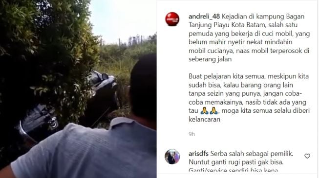 Tukang cuci mobil kena apes saat mindahin kendaraan pelanggan (Instagram)