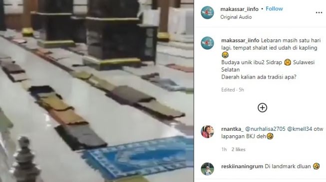 Unik Cara Ibu-ibu di Kabupaten Sidrap Kapling Tempat Salat Idul Fitri, Gelar Sajadah di Lantai Masjid