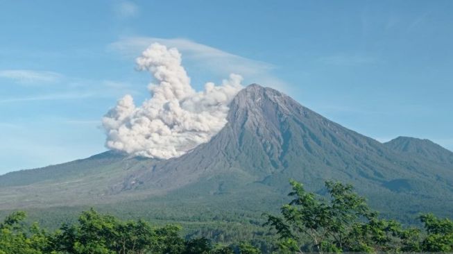 Gunung Semeru kembali luncurkan awan panas guguran yang terpantau dari Pos Pengamatan Gunung Api Semeru di Gunung Sawur, Kabupaten Lumajang, Minggu (1/5/2022). (ANTARA/HO-PPGA Semeru)