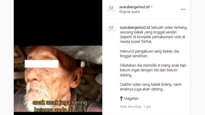 Kakek tinggal sendirian di kompleks pemakaman meski punya 4 anak. (Instagram/@suarabergema2.id)