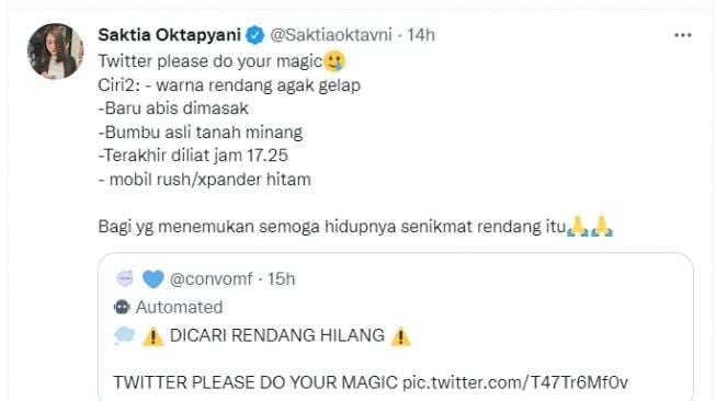 Curhat seorang wanita yang kehilangan rendang 4 kg usai cuci mobil (Twitter)