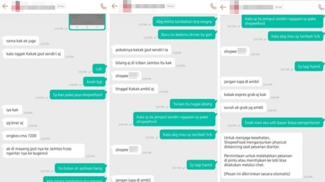 Driver ojek online (ojol) malah minta customer ambil pesanan makanannya sendiri karena ongkos kirim (ongkir) dianggap terlalu sedikit. (Instagram)