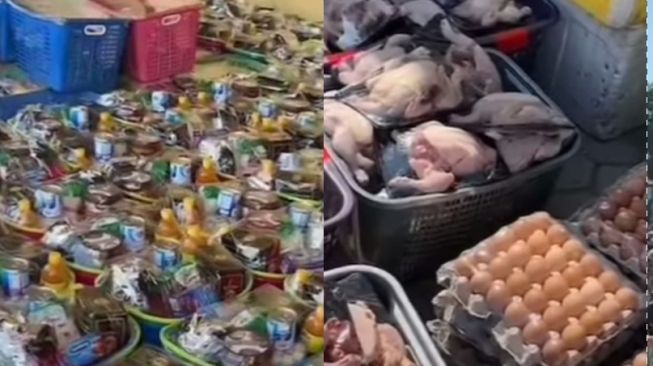 Enggak Kaleng-Kaleng, Keluarga Ini Kasih Hampers Lebaran Sekeranjang Sembako Berisi Seekor Ayam hingga Telur