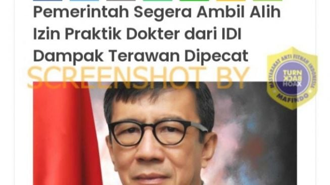 CEK FAKTA: Dampak dari Terawan Dipecat, Pemerintah Bakal Ambil Alih Izin Praktik Dokter dari IDI, Benarkah?