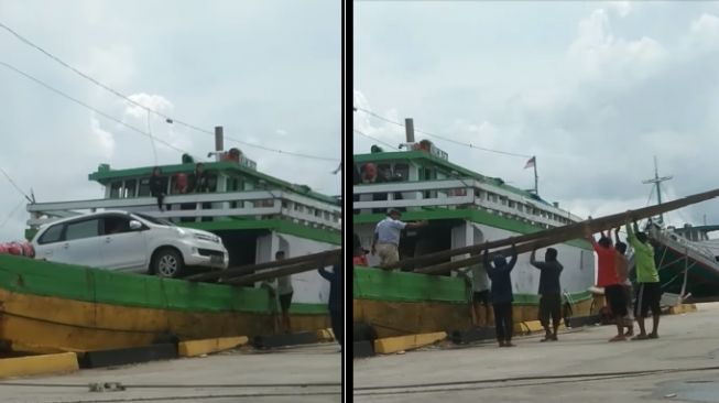 Cara Ekstrem Turunkan Mobil dari Kapal Bikin Geleng-Geleng Kepala, Sopir Serasa Uji Nyali