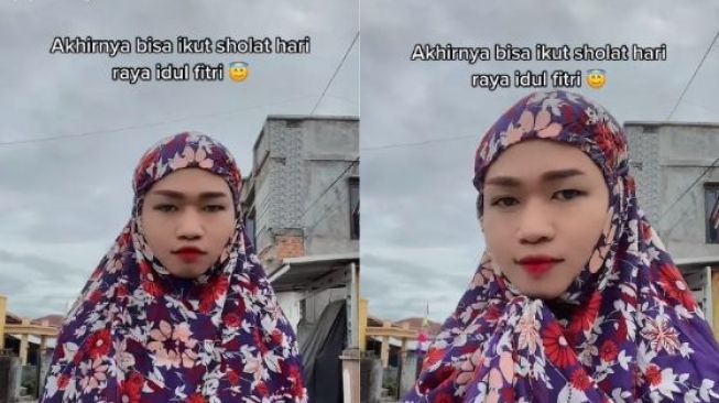 Sempat Viral Nyamar Masuk Toilet Wanita, Seleb TikTok Popo Pakai Mukena saat Salat Ied, Langsung Dihujat Publik