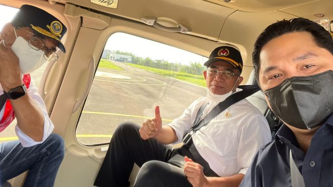 Naik Helikopter, Menteri BUMN Erick Thohir, Menko PMK dan Menhub Cek Arus Balik Mudik Lebaran 2022 di Lampung