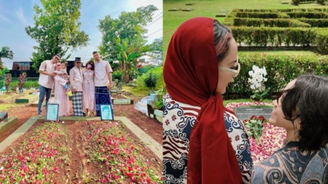 9 Potret Selebriti Ziarah ke Makam Orang Tercinta Saat Lebaran, Rame!